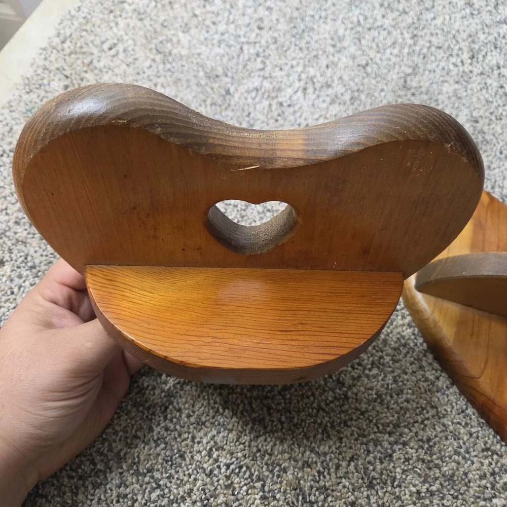 Vintage wooden heart shaped shelf with Heart Cut Out set Of two